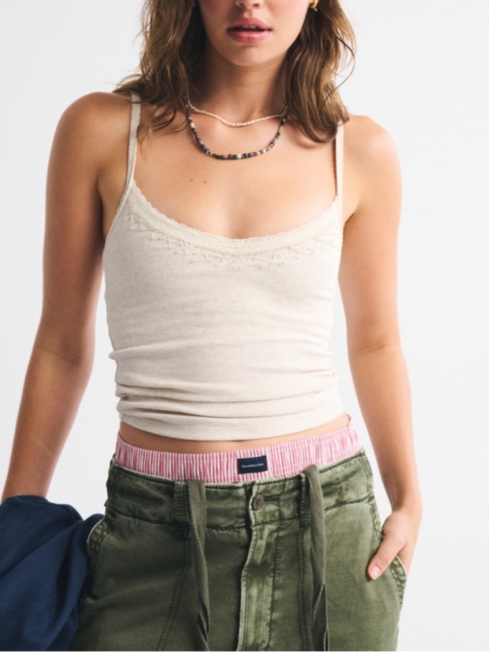 A&F Archive Embellished Rib Cami - Heather Oatmeal - Picture 2 of 12